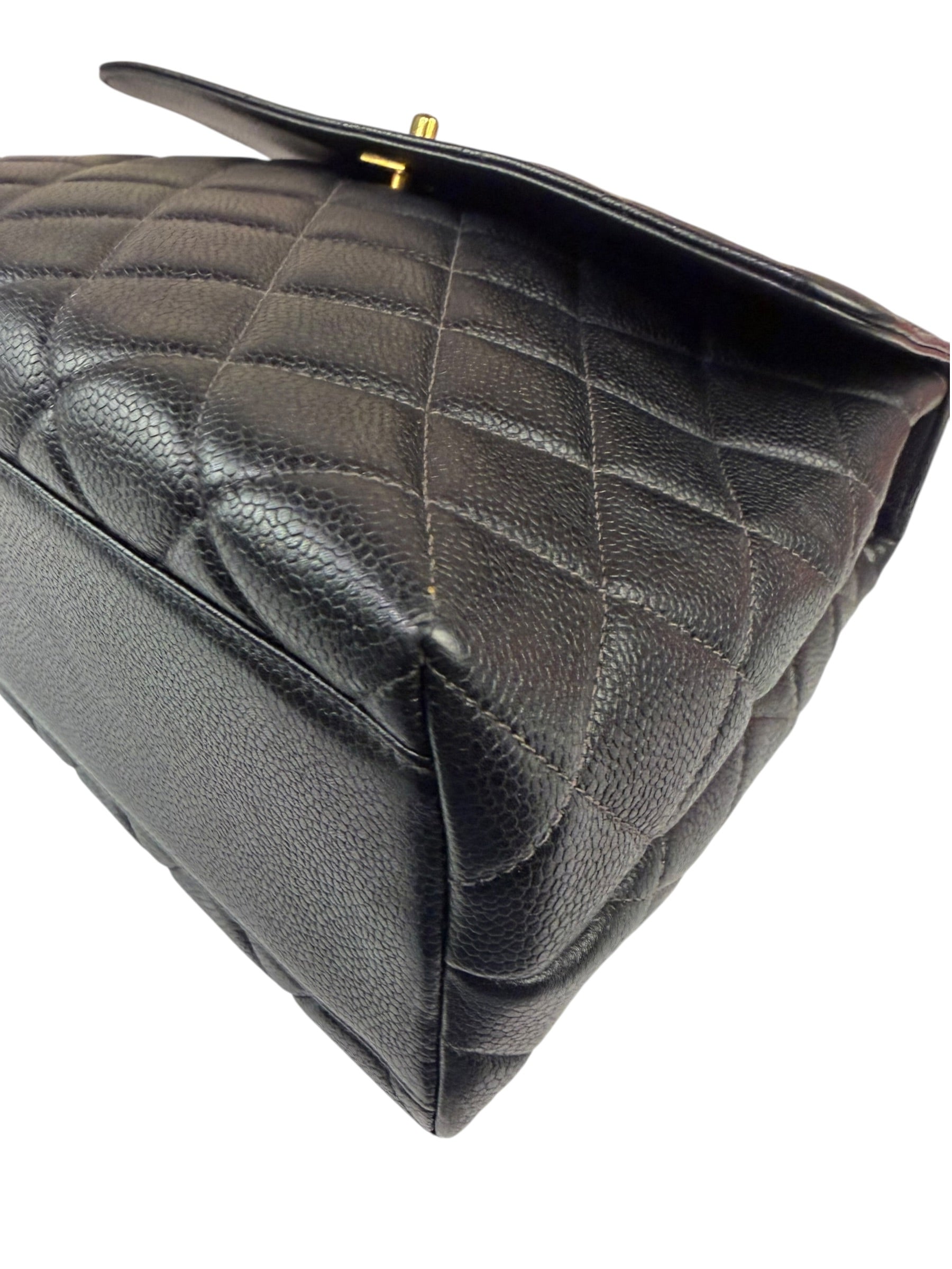 Chanel Vintage Black Caviar Quilted Leather Kelly Top Handle Bag 1996
