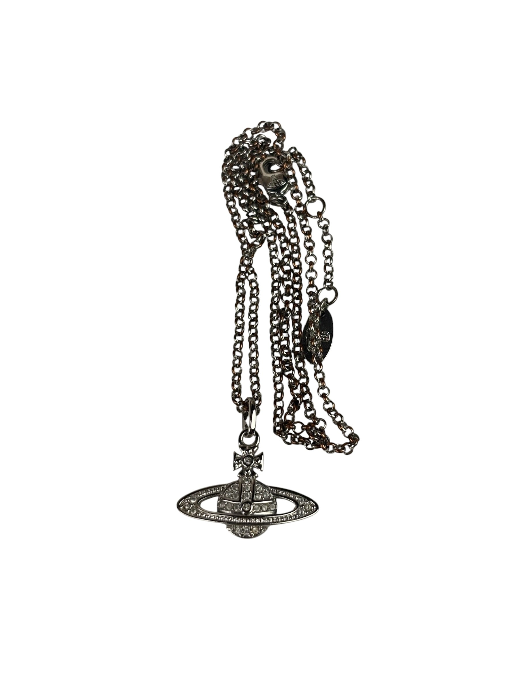 Vivienne Westwood Silver Oblique Orb Mini Bas Relief Pendant Necklace