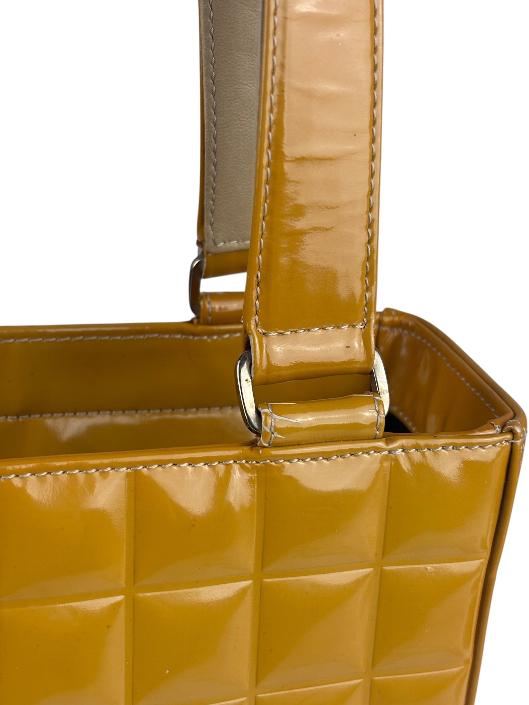 Chanel Vintage Yellow Leather Chocolate Bar Patent Tote Bag 2002