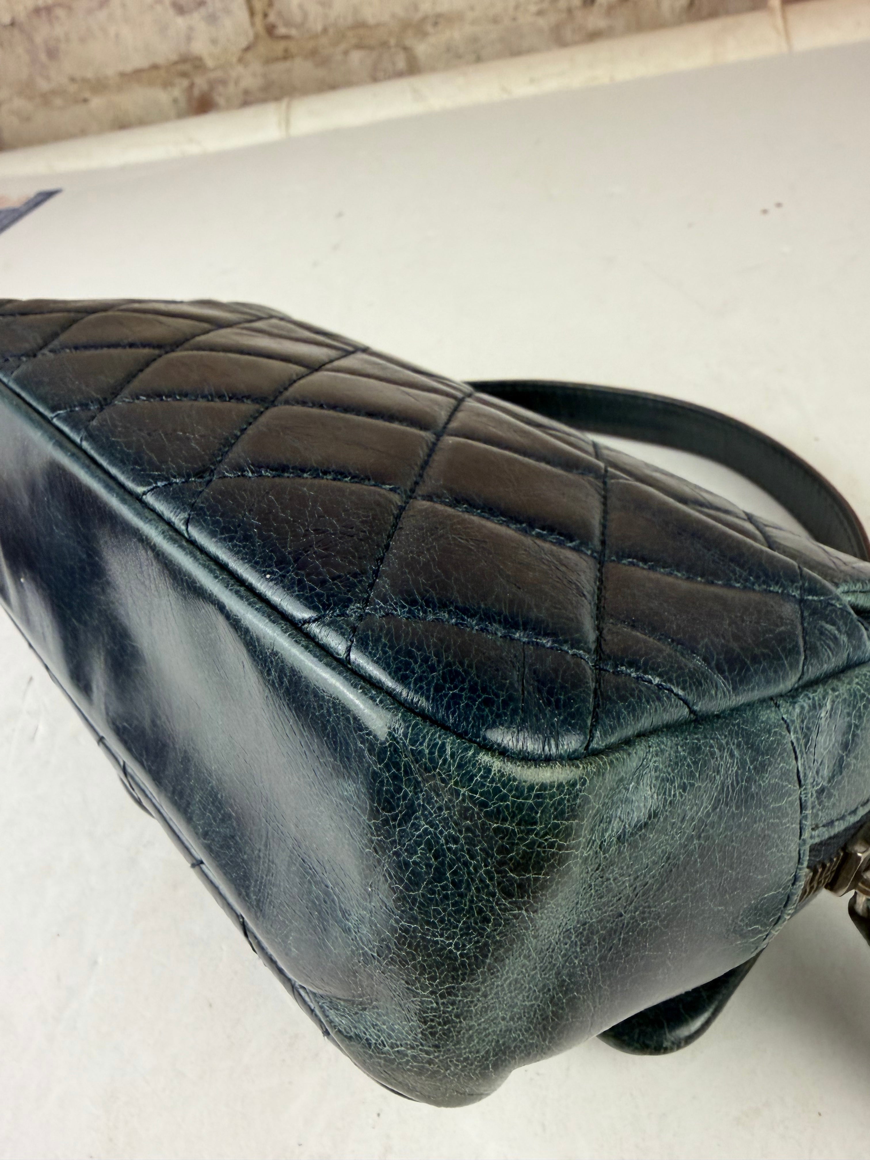 Chanel Blue Glazed Calfskin Portobello Flap Bag 2014