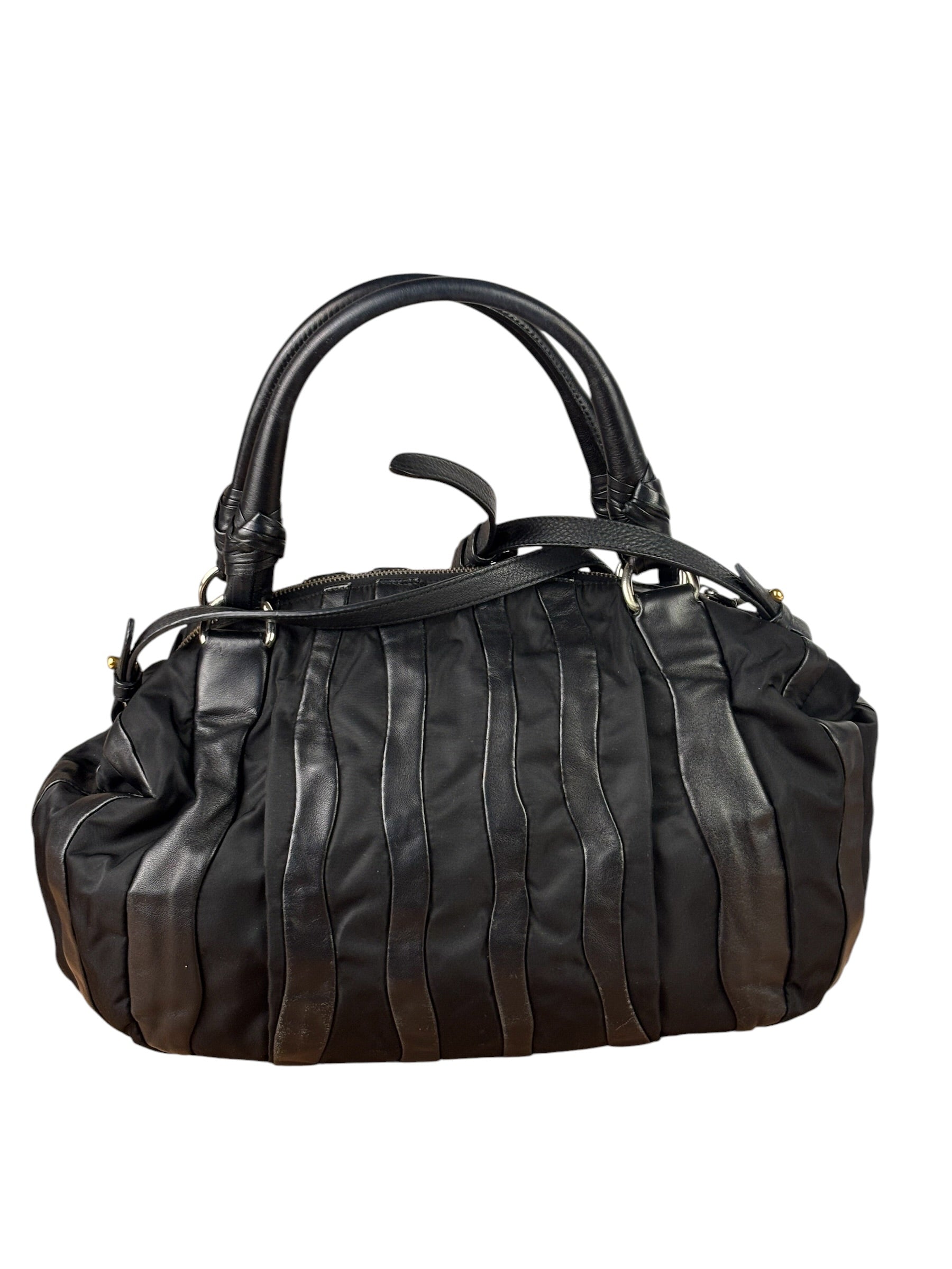Prada Black Tessuto Nylon/Nappa Leather Waves Two-Way Bag