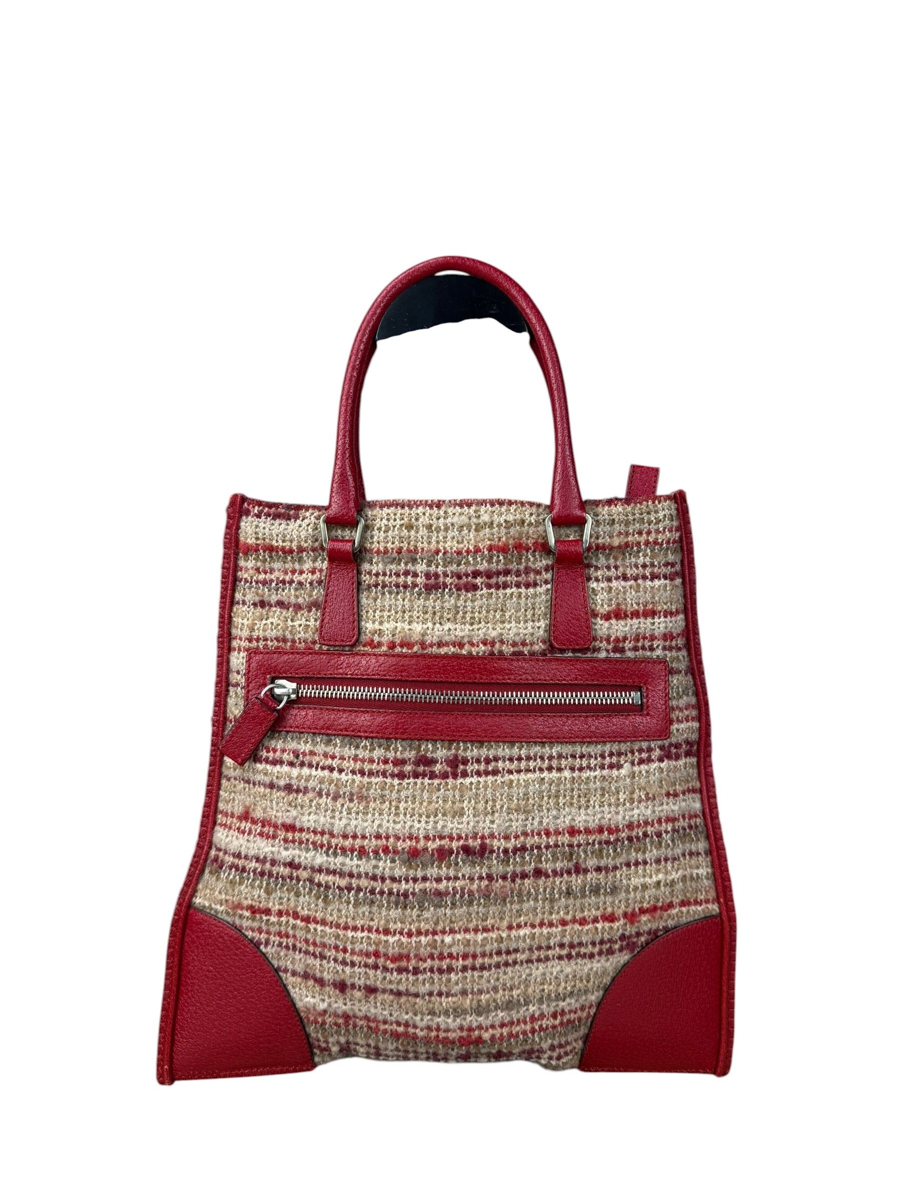 Prada Vintage Red Woven Tweed Zip Tote