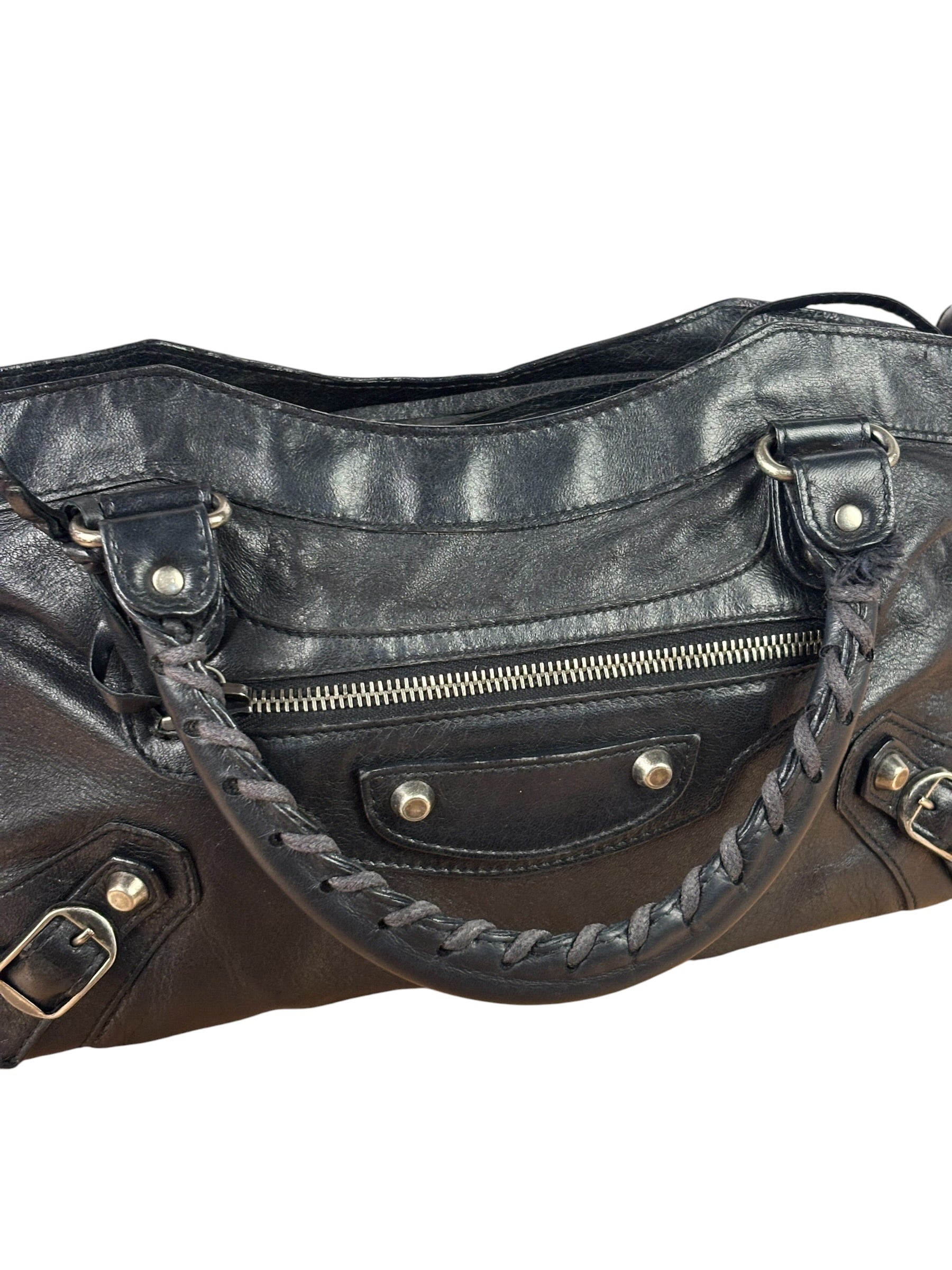Balenciaga Black Leather Moto City Two-Way Bag