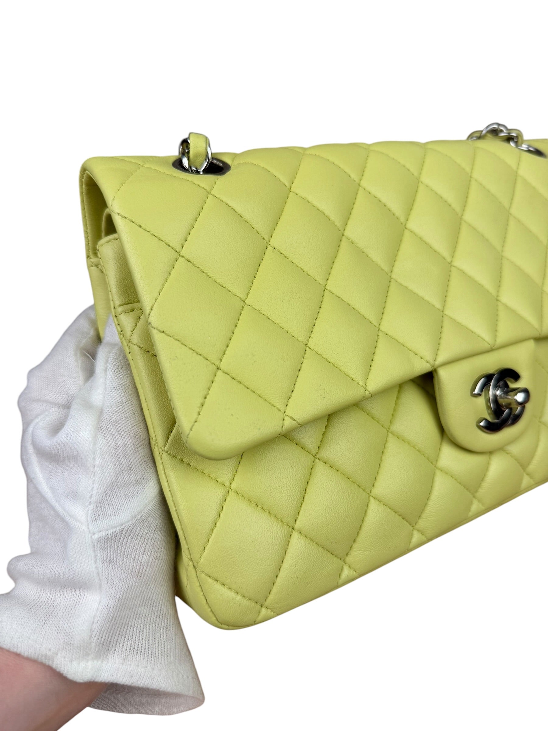 Chanel Yellow Neon Quilted Leather Classic Double Flap Bag 2010