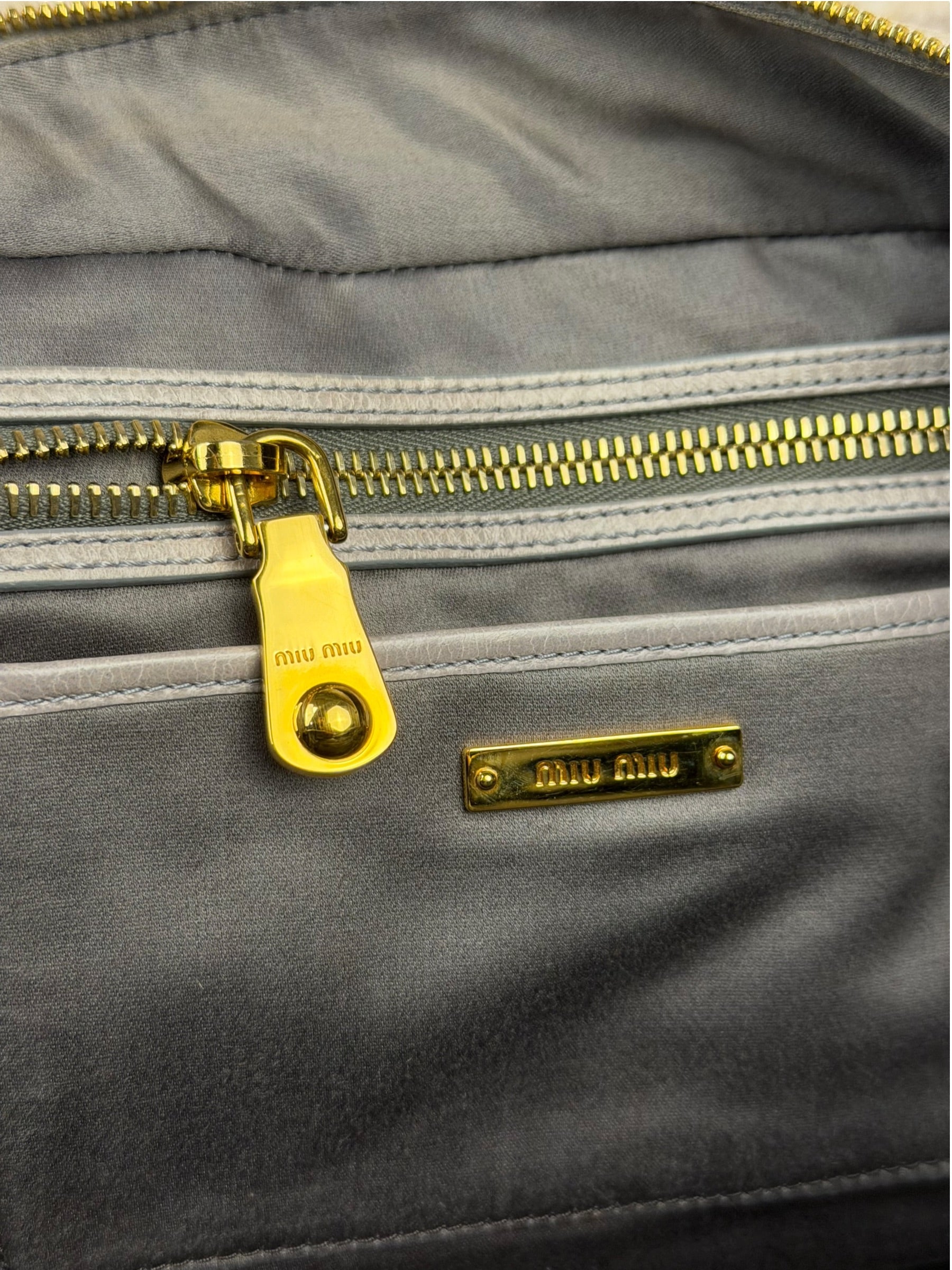 Miu Miu Vintage Pale Grey Vitello Leather Two-Way Bag