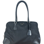 Prada Black Leather Tessuto Nylon Bowler Bag