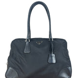 Prada Black Leather Tessuto Nylon Bowler Bag