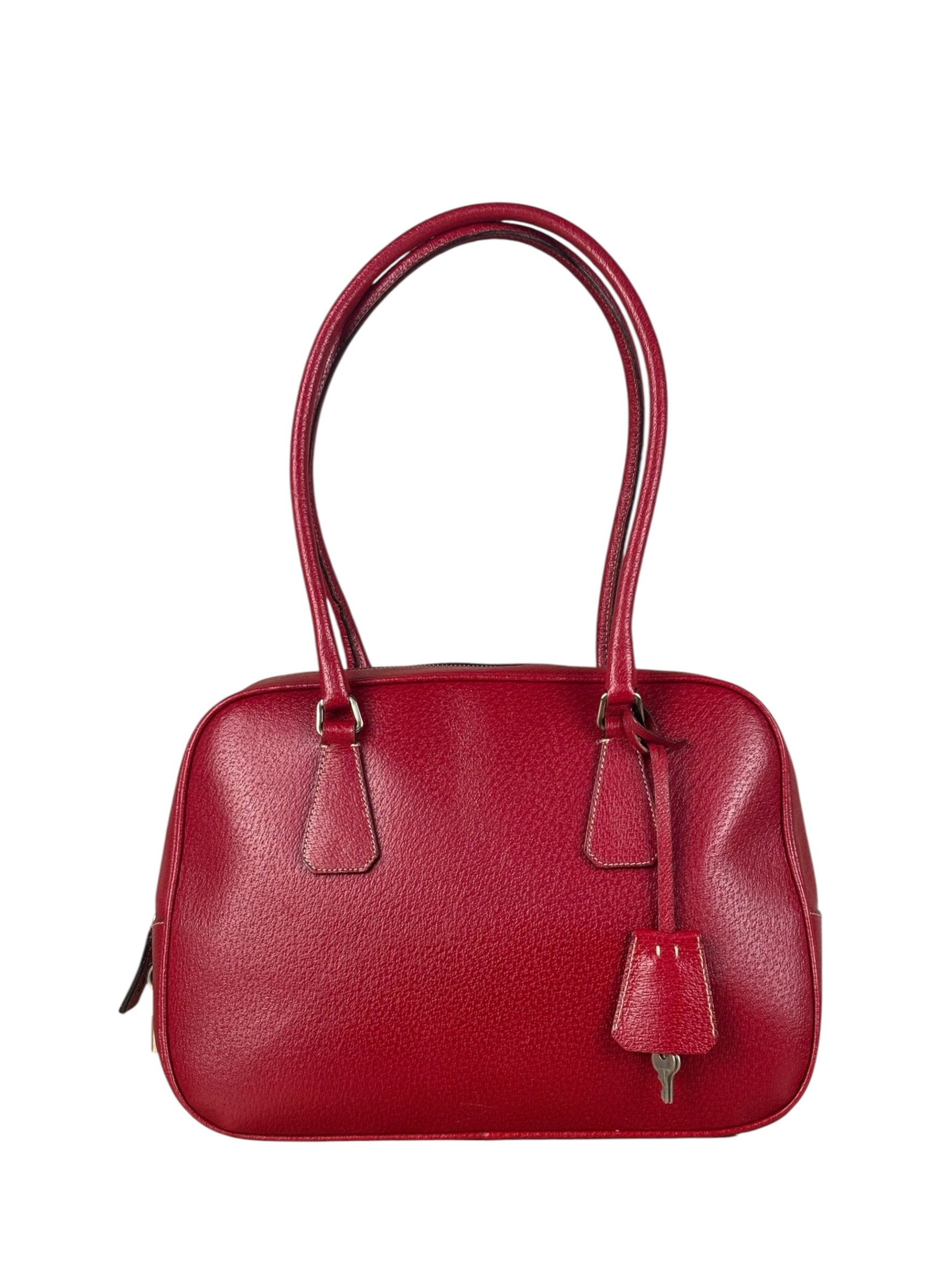 Prada Red Leather Bowling Shoulder Bag