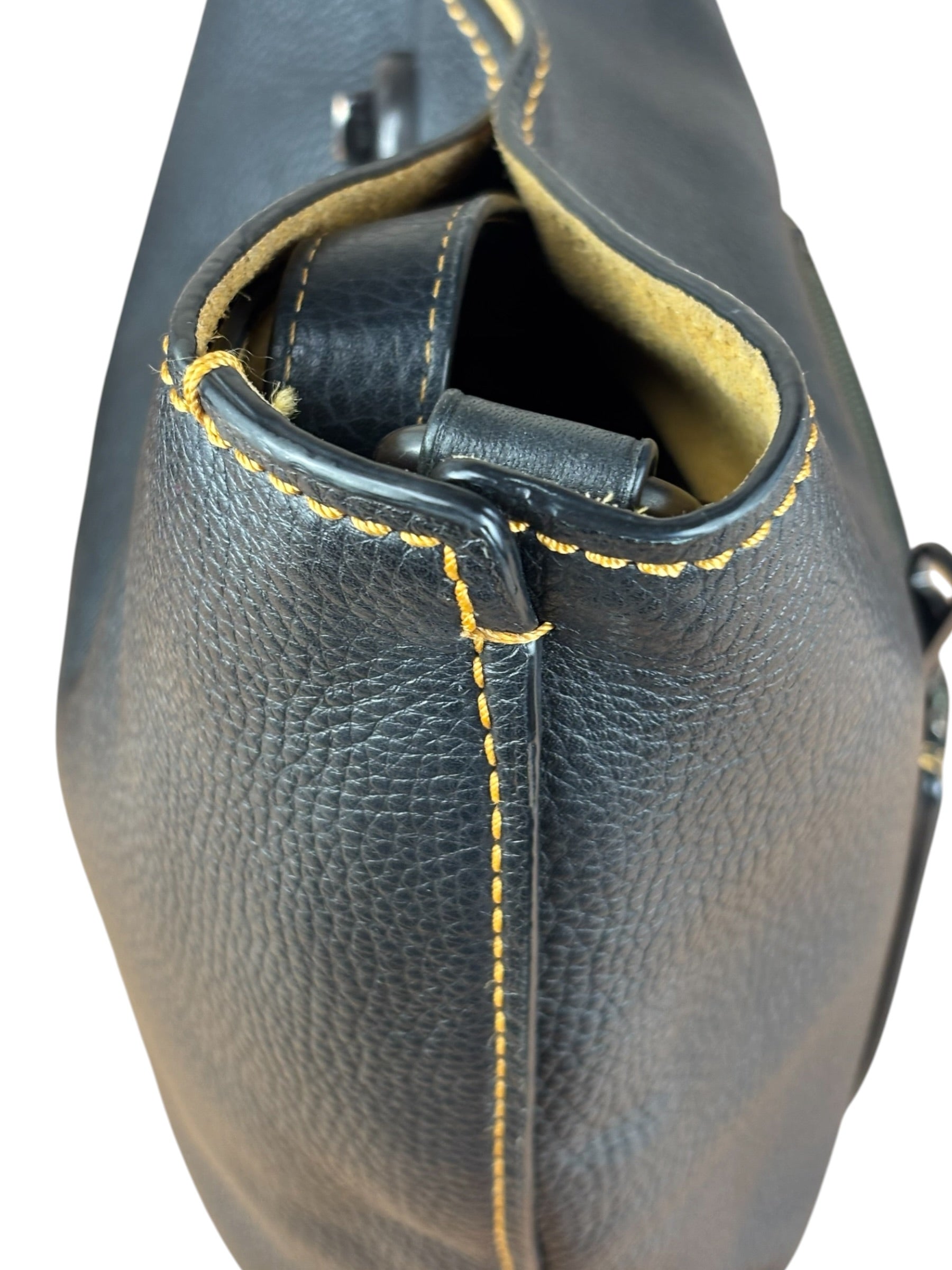 Coach Pebbled Leather Shoulder Bag Black Turn-Lock