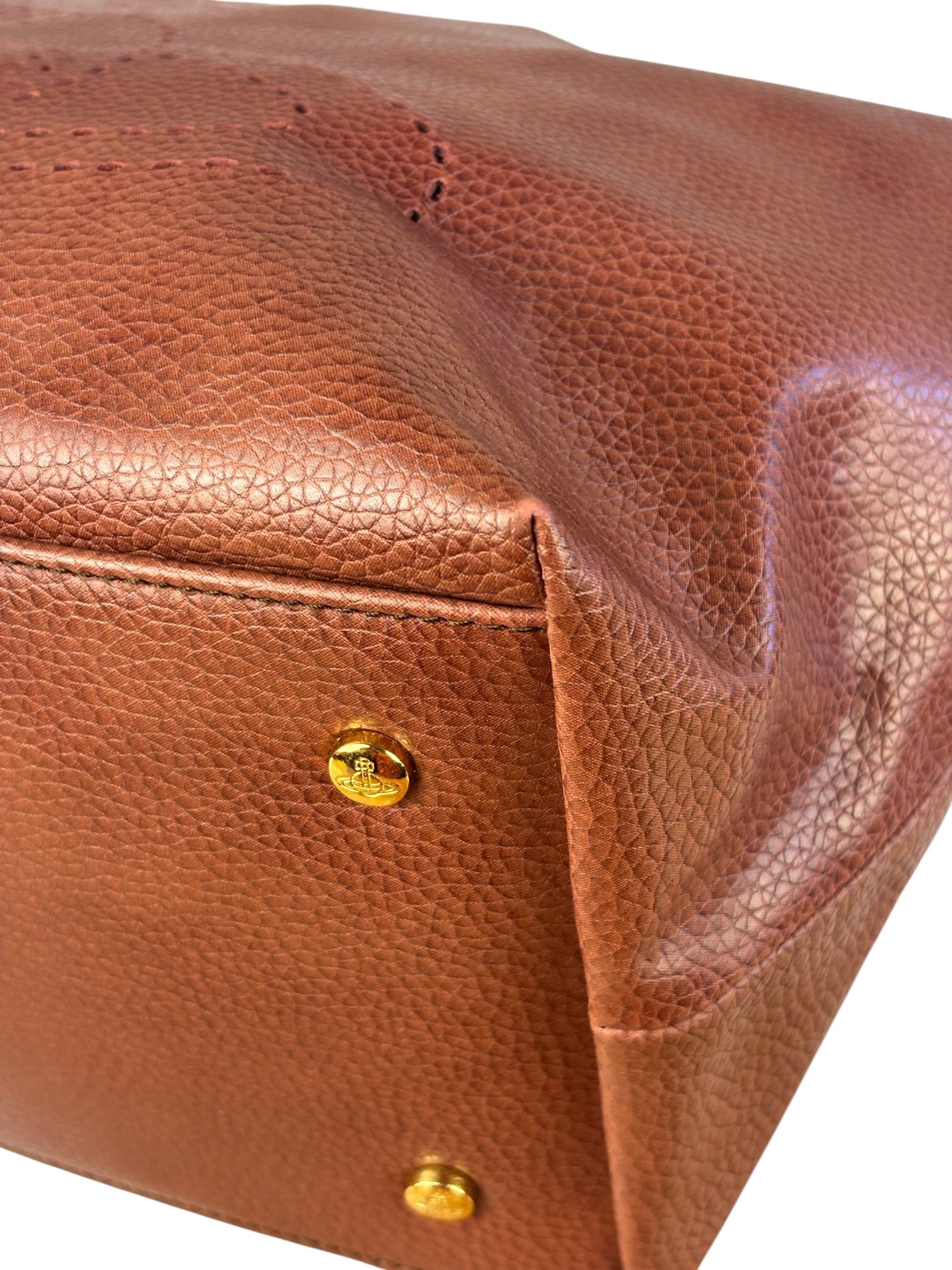 Vivienne Westwood Tan Brown Leather Perforated Orb Logo Shoulder Bag