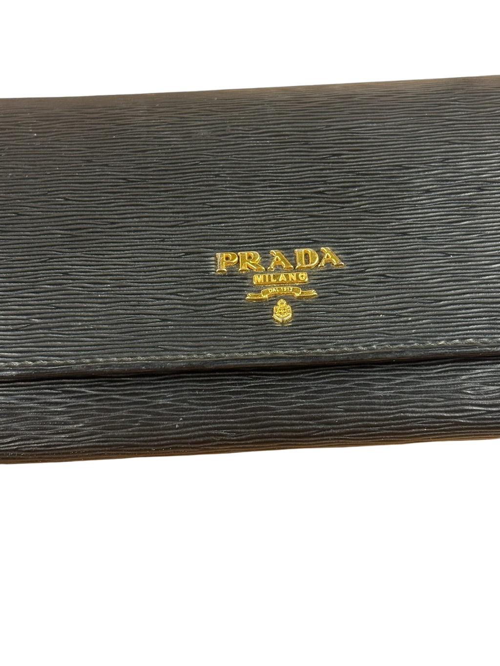 Prada Black Leather Flap Wallet On Chain