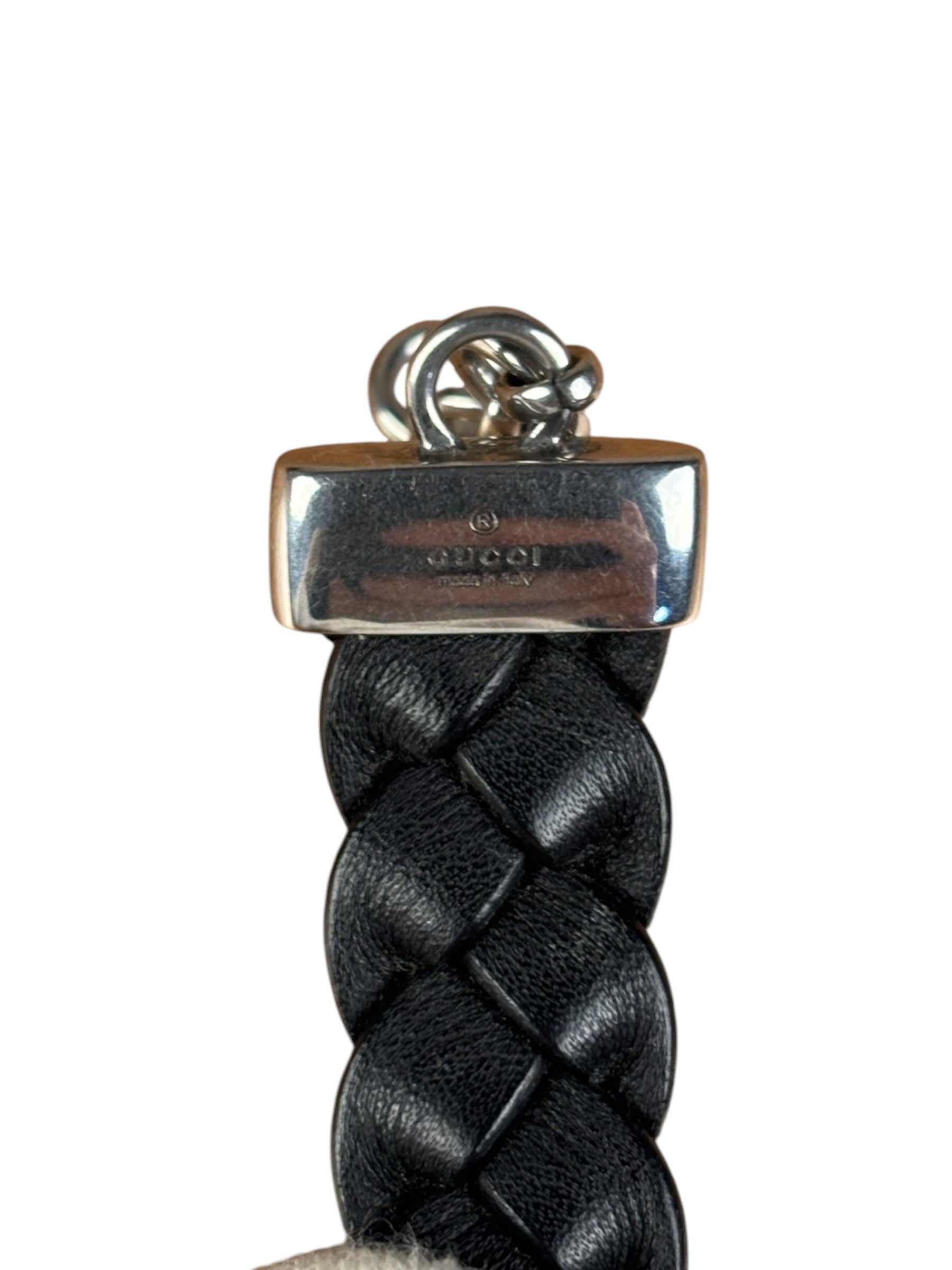 Gucci Black Braided Leather Horsebit Bracelet