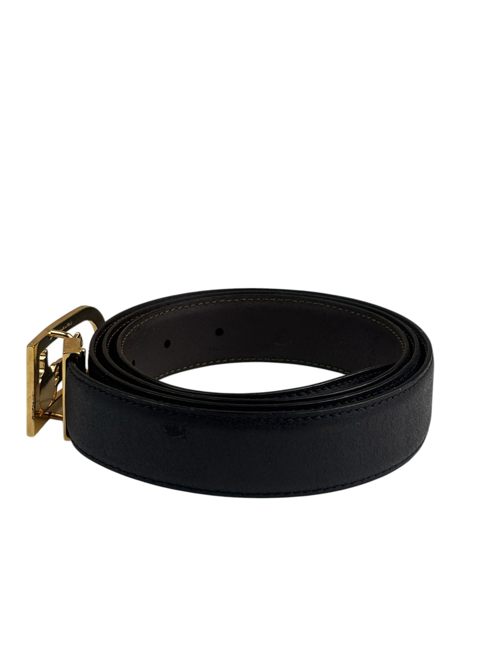 Celine Black Leather Horse & Carriage Buckle Belt