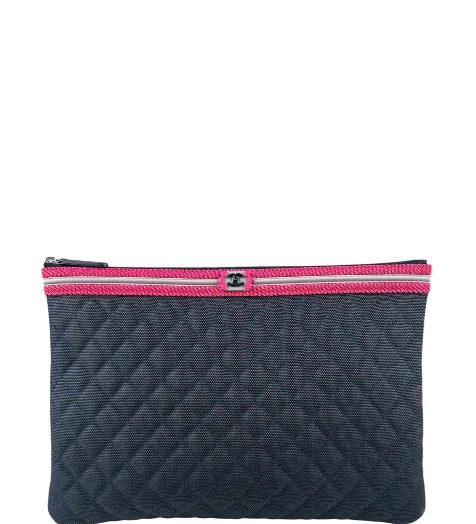 Chanel Navy Quilted Fluo Boy Medium O-Case Clutch
