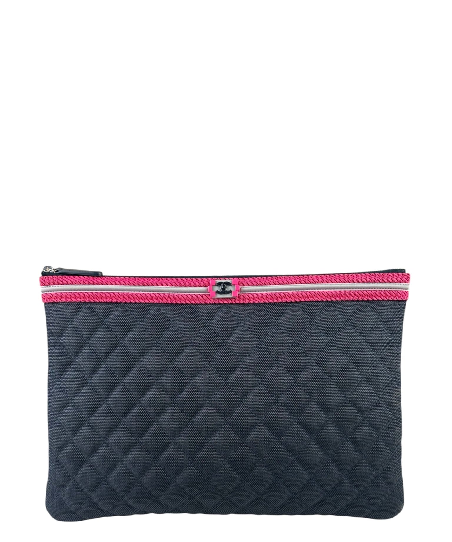 Chanel Navy Quilted Fluo Boy Medium O-Case Clutch