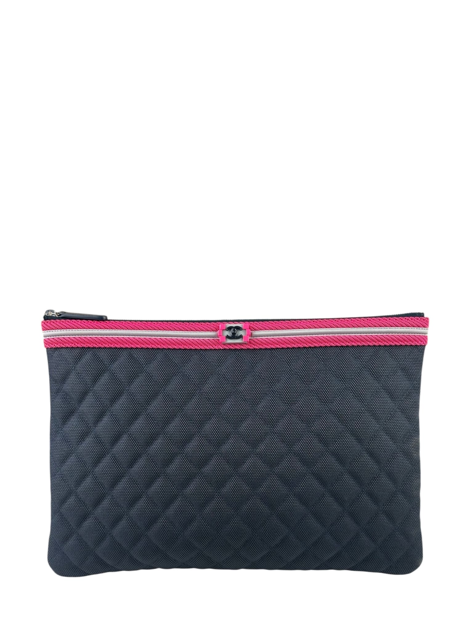 Chanel Navy Quilted Fluo Boy Medium O-Case Clutch