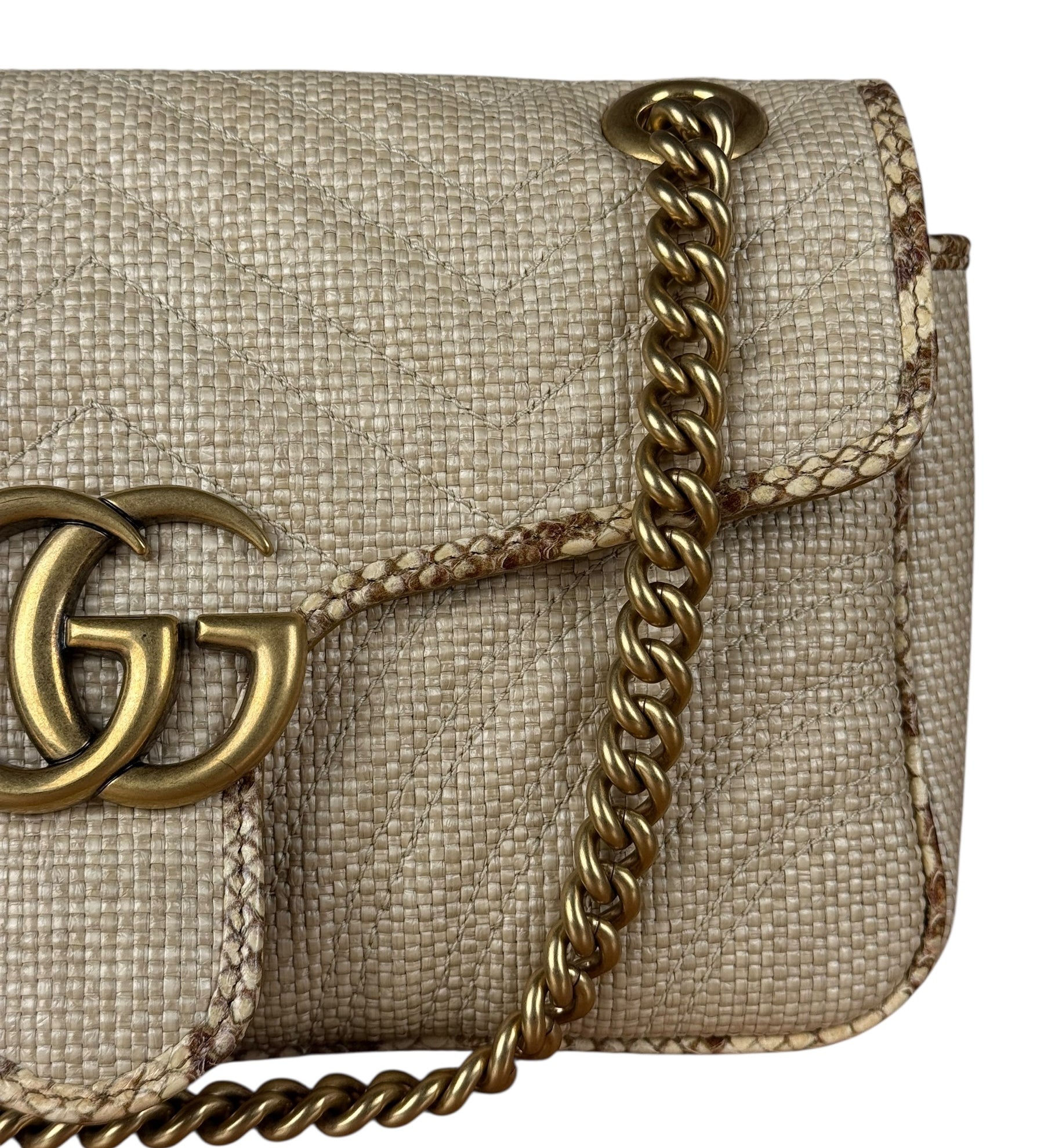 Gucci Raffia Snake-Trimmed Marmont Chain Bag