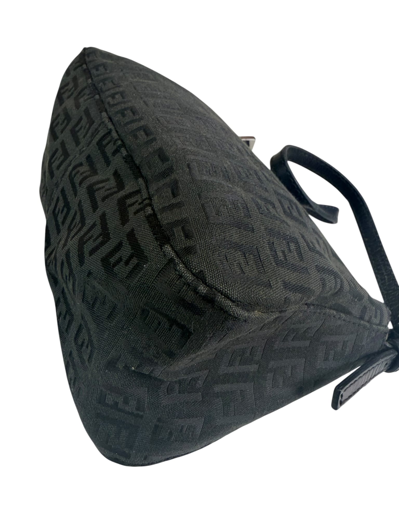 Fendi Black Leather Trim Zucca Baguette