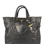 Prada Vintage Black Shine Leather Vitello Daino Tote