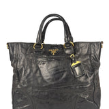 Prada Vintage Black Shine Leather Vitello Daino Tote