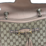Gucci Peach Leather Trim GG Canvas Emily Chain Flap Shoulder Bag