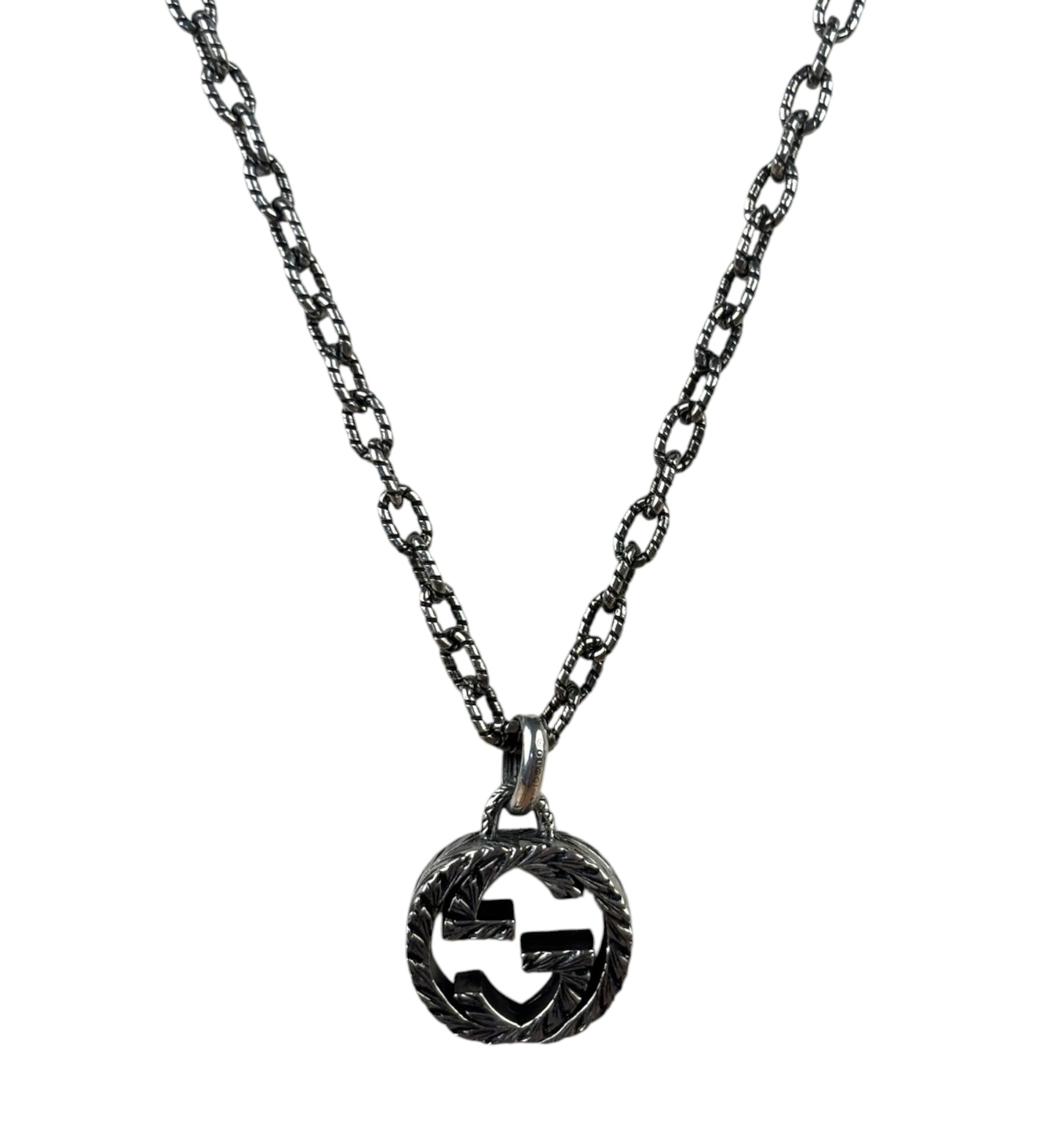 Gucci 925 Sterling Silver Interlocking GG Pendant Necklace