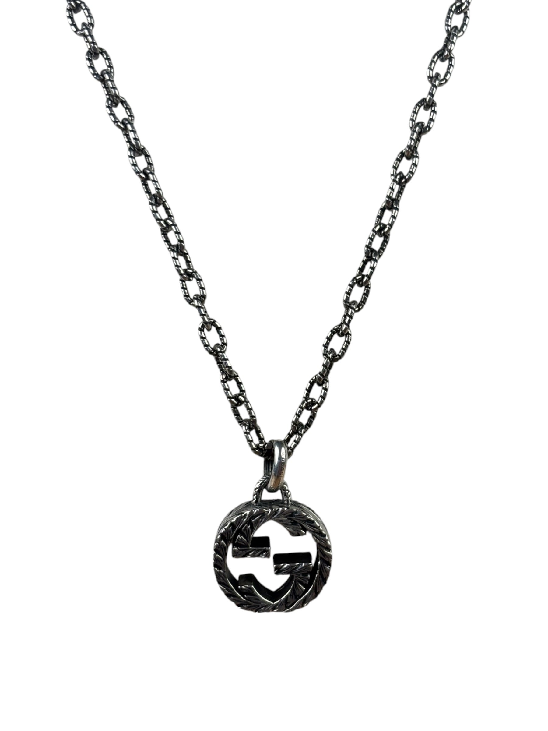 Gucci 925 Sterling Silver Interlocking GG Pendant Necklace