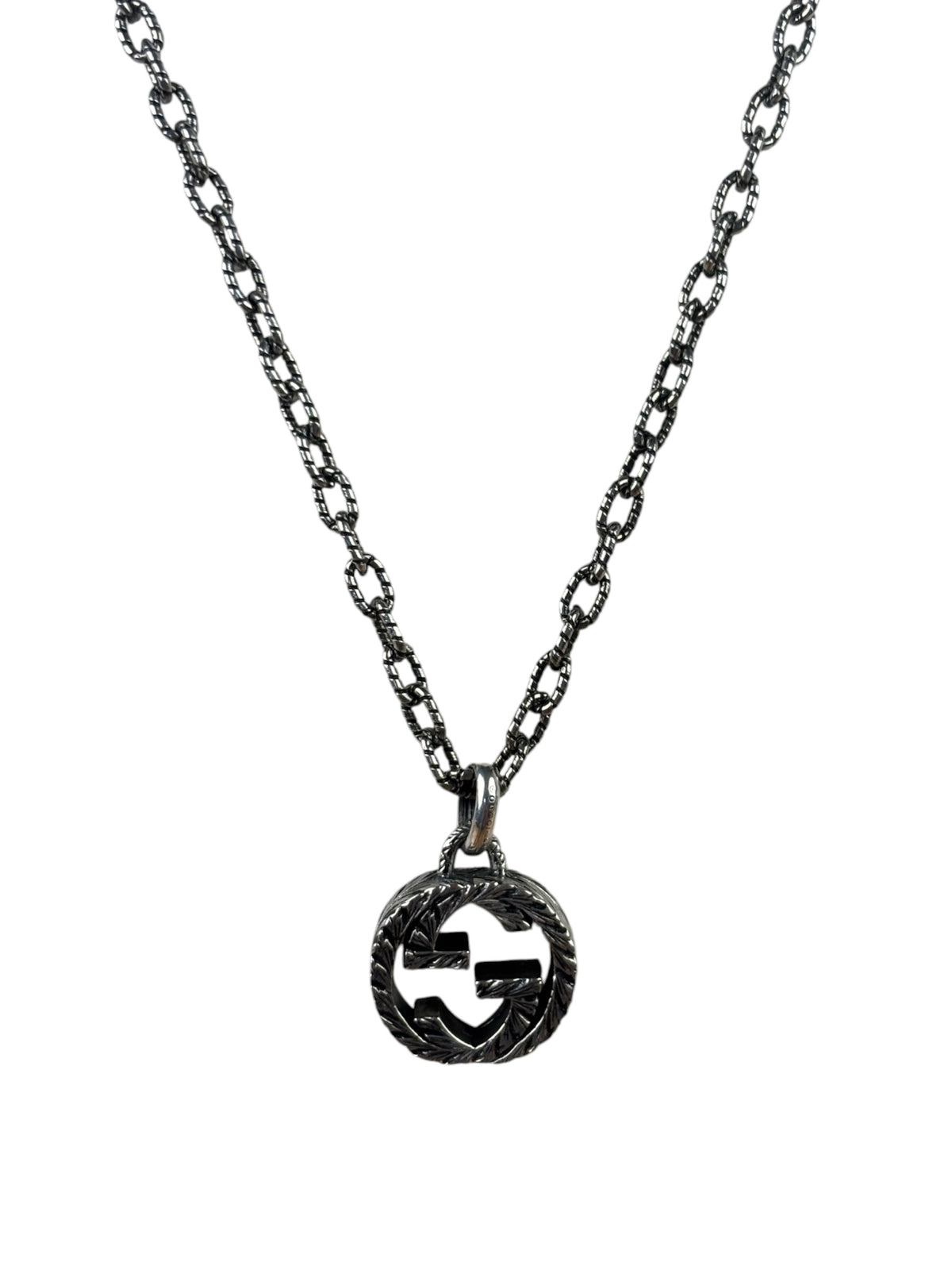 Gucci 925 Sterling Silver Interlocking GG Pendant Necklace