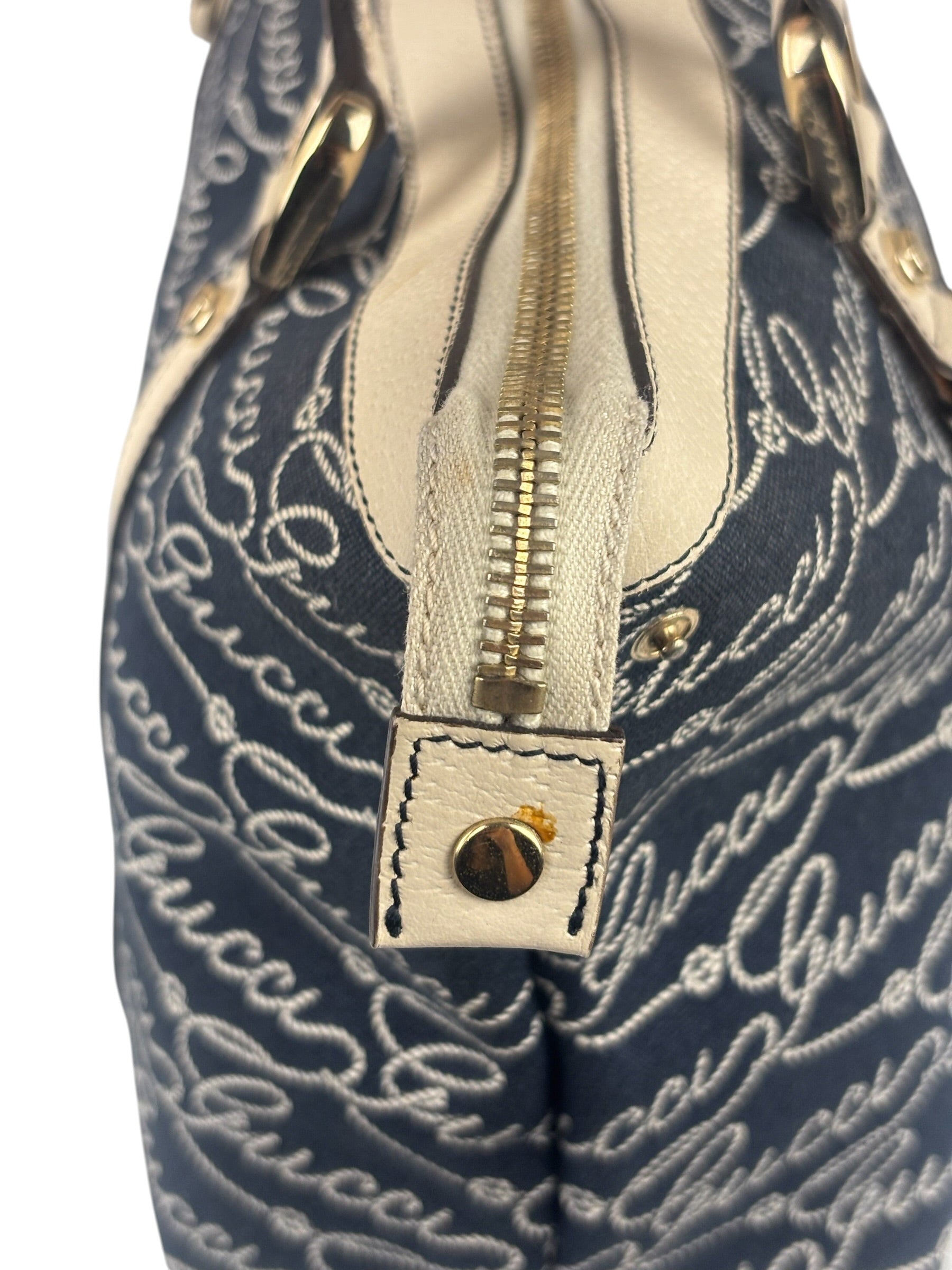 Gucci Western Logo Denim Abbey Zip Tote