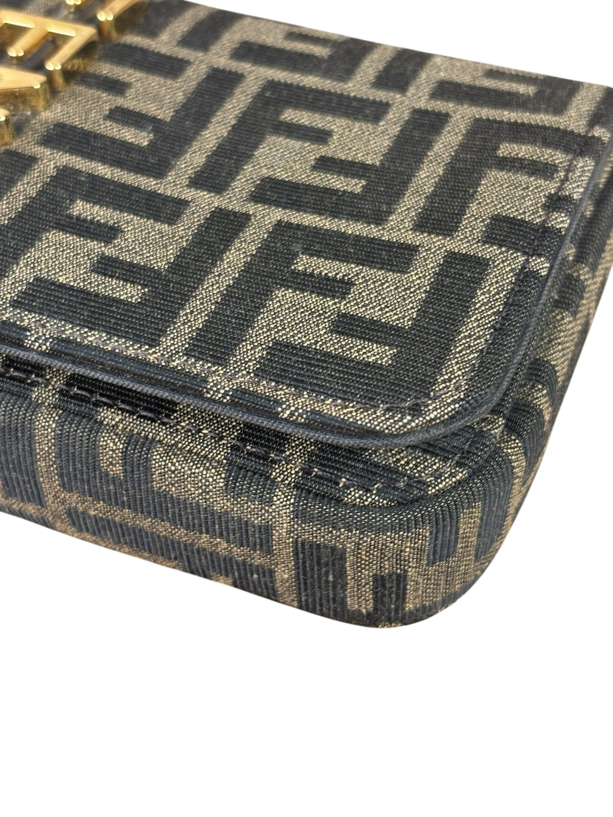 Fendi Brown Leather Trim Zucca Jacquard Fendigraphy Wallet On Chain
