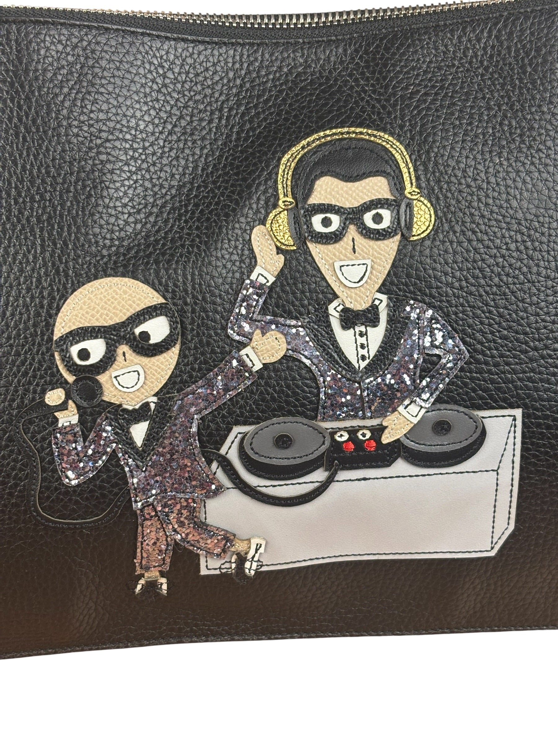Dolce & Gabbana Black Pebbled Leather DJ Turntable Set Zip Pouch