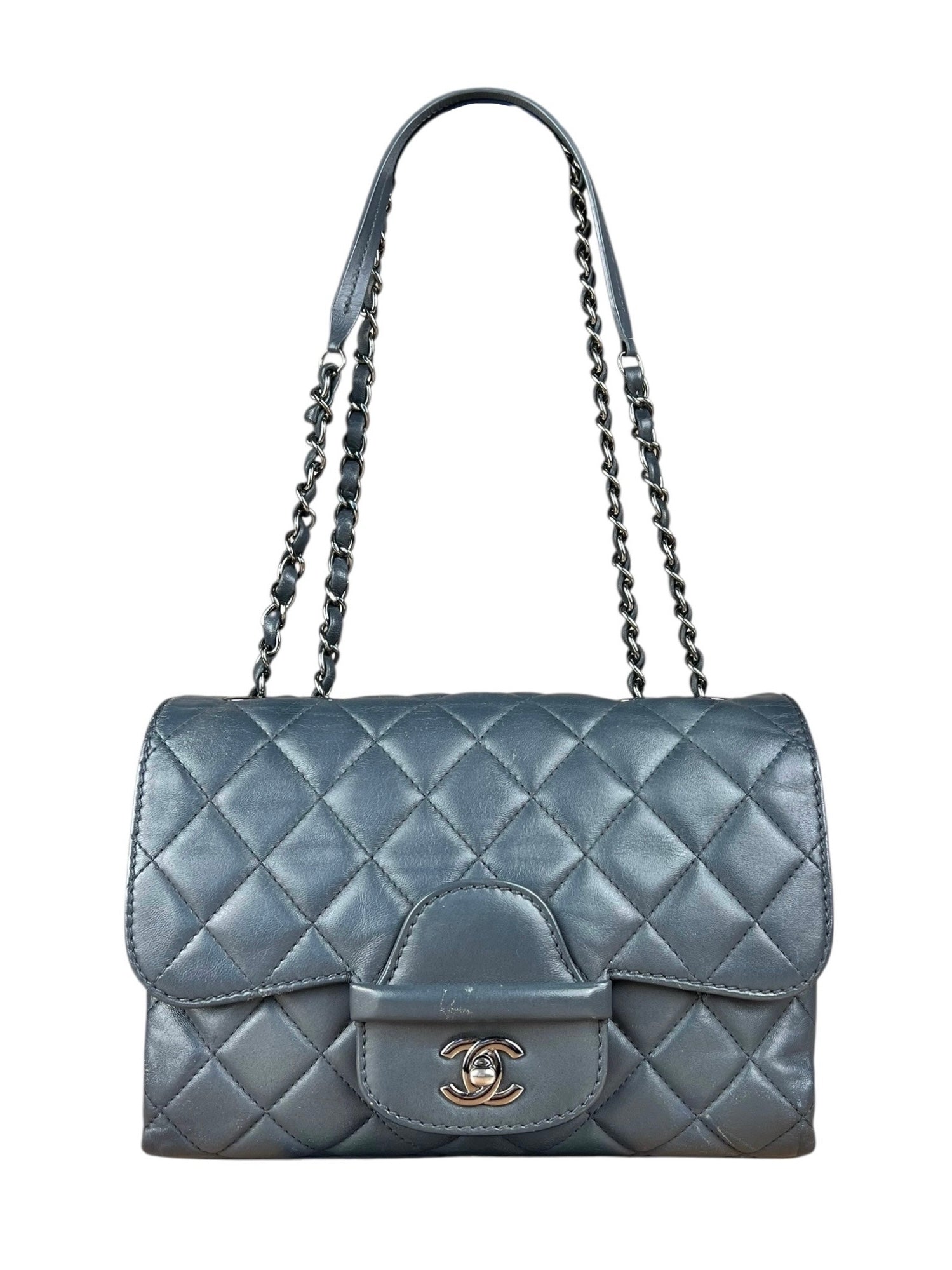 Chanel Dark Grey Quilted Leather Loop Flap Bag 2014