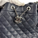Chanel Navy Blue Leather Drawstring Bucket Two-Way Bag 2018
