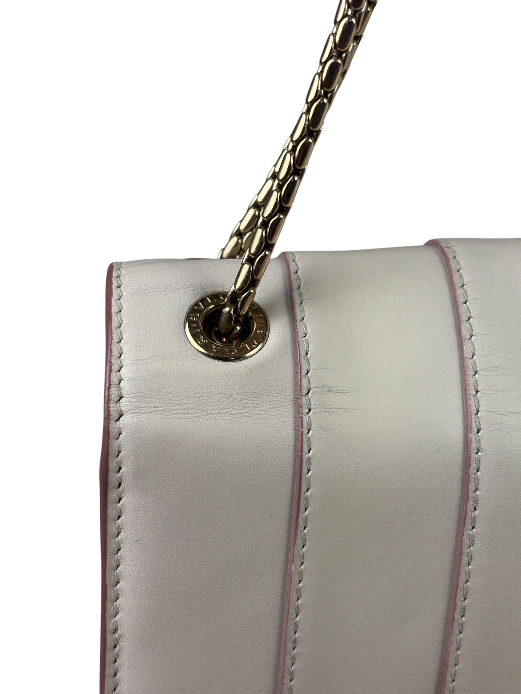 Bvlgari White/Pink Leather Serpenti Forever Shoulder Bag