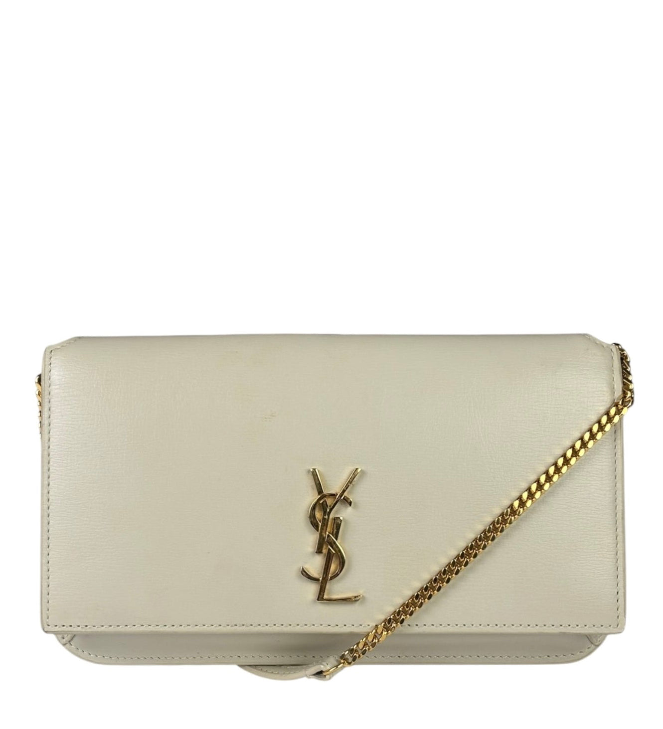 YSL Beige Leather Cassandre Flap Phone Holder