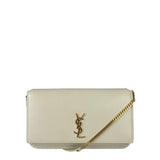 YSL Beige Leather Cassandre Flap Phone Holder