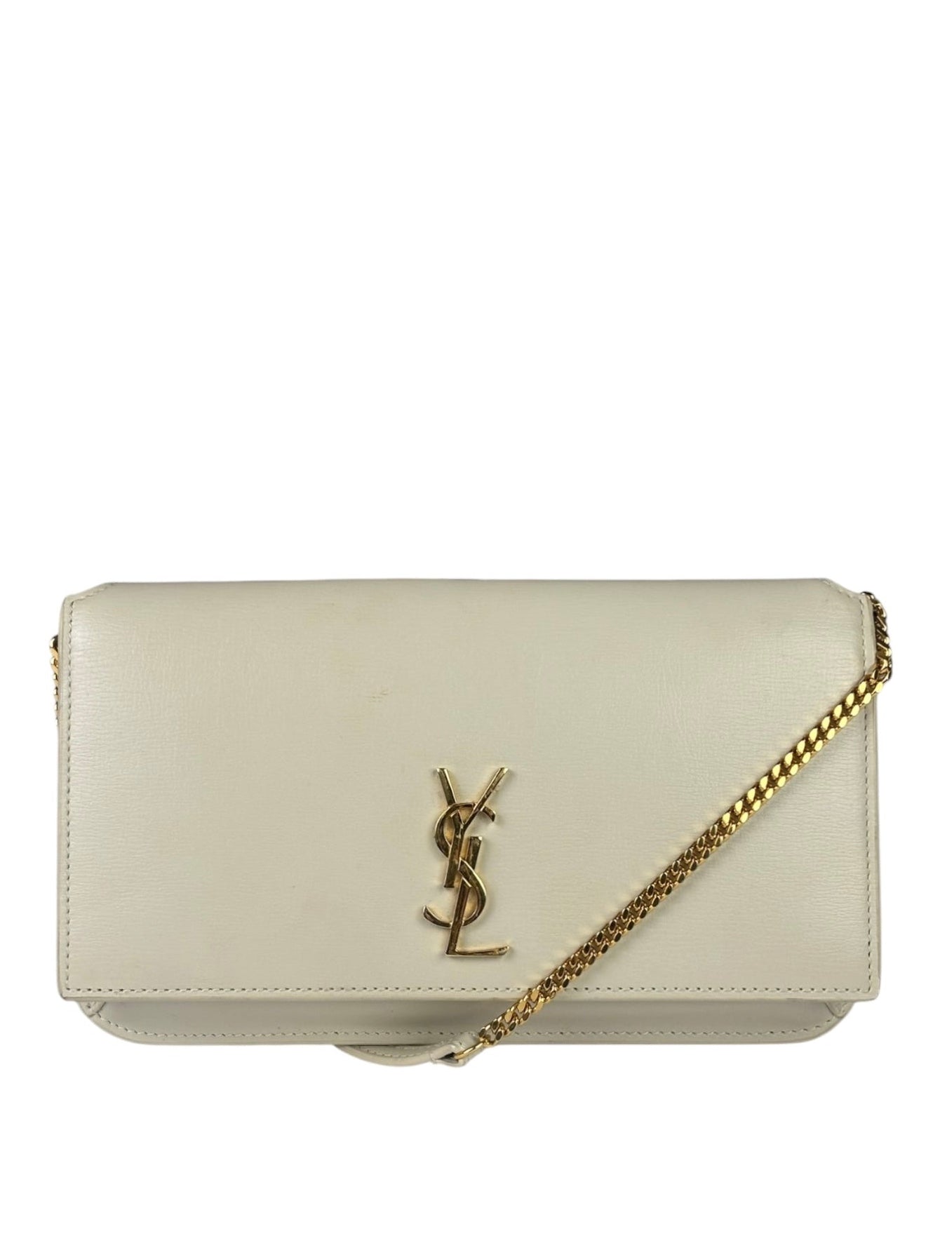 YSL Beige Leather Cassandre Flap Phone Holder