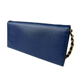Prada Blue Saffiano Leather Fire Flap Wallet On Chain