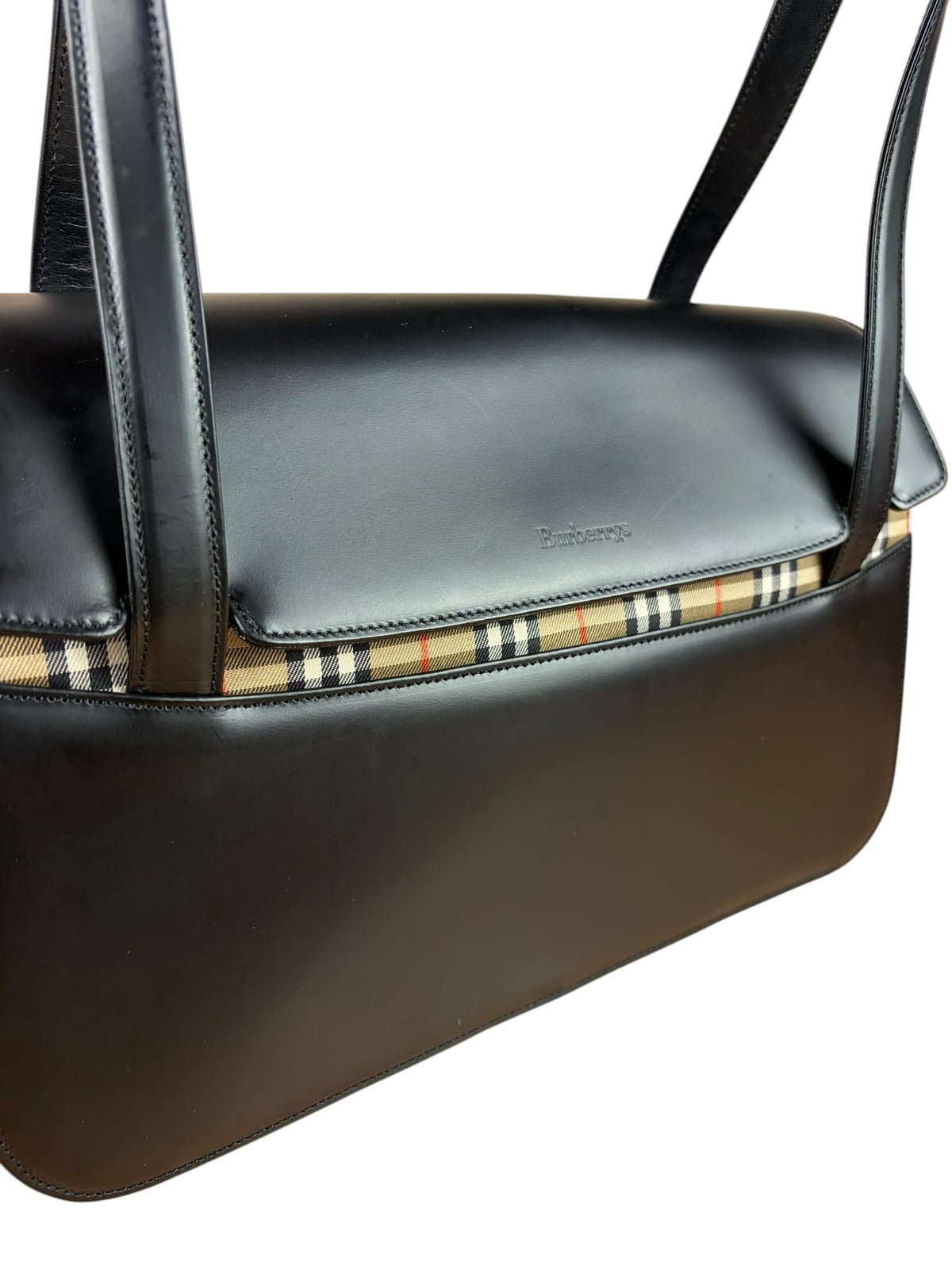 Burberry Black Leather Shadow Horse Nova Check Handbag