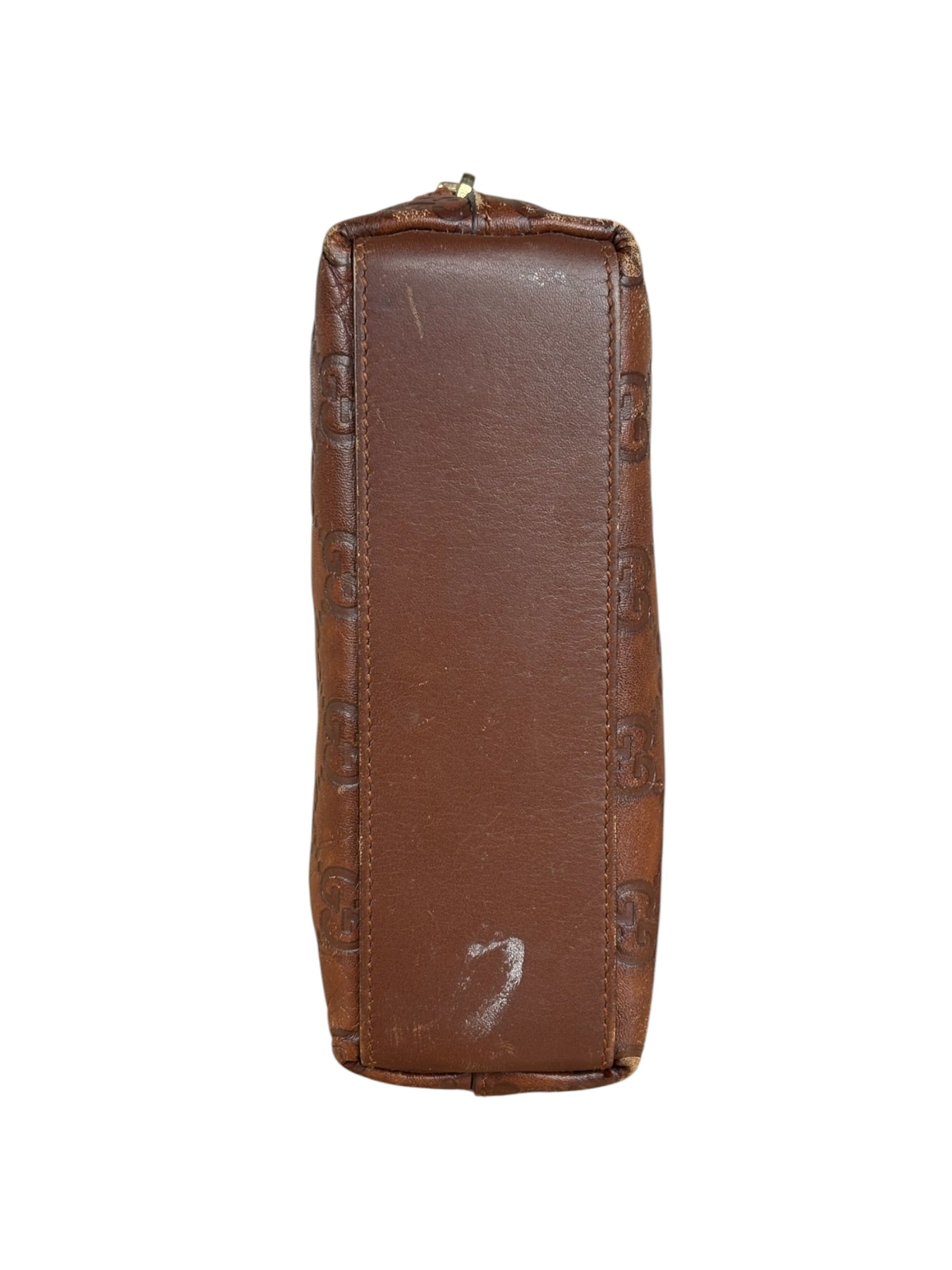 Gucci Vintage Brown Leather GG Zip Pouch