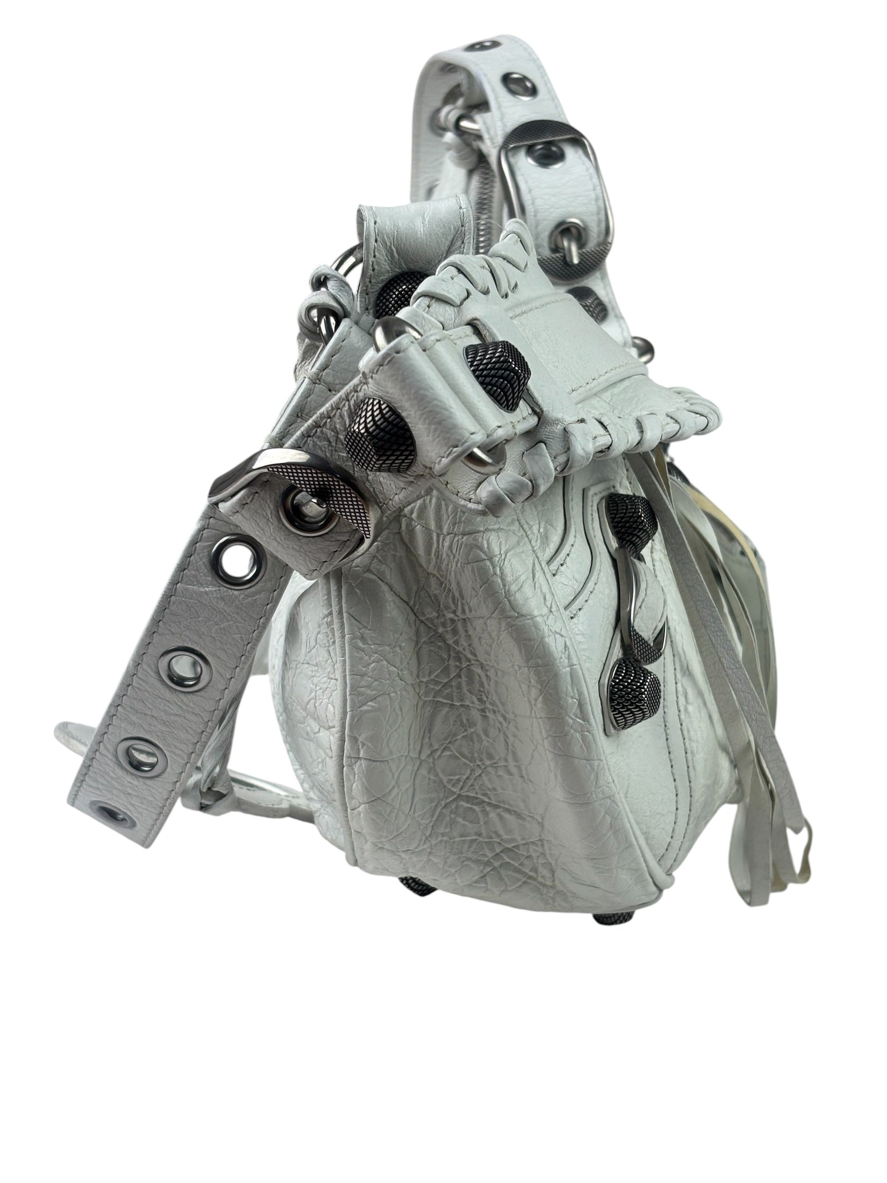 Balenciaga White Lambskin Le Cagole Shoulder Bag