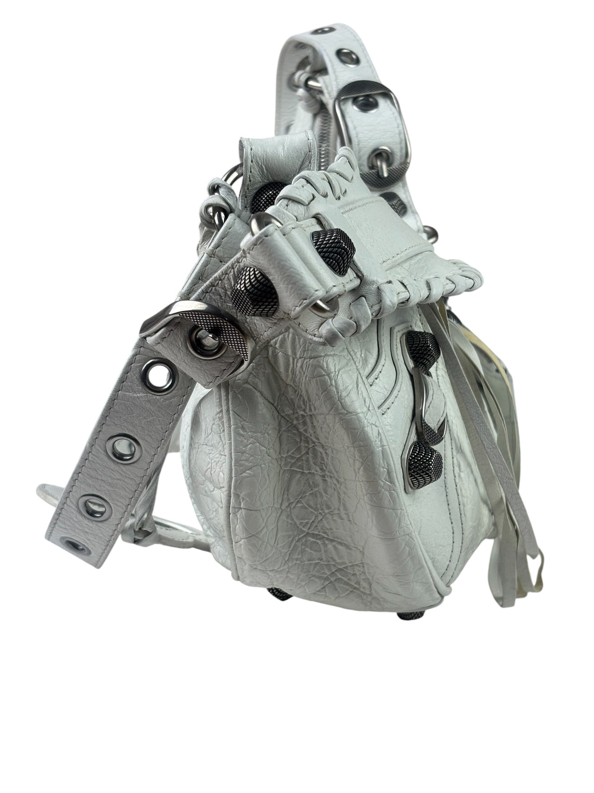 Balenciaga White Lambskin Le Cagole Shoulder Bag