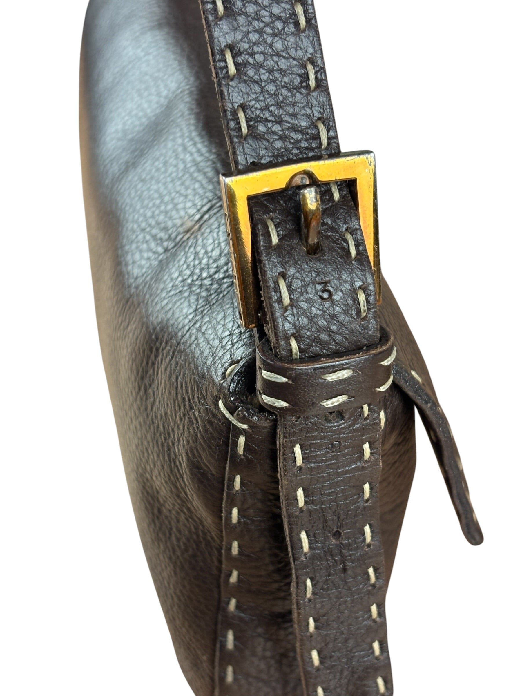 Fendi Selleria Brown Leather Stitched Baguette