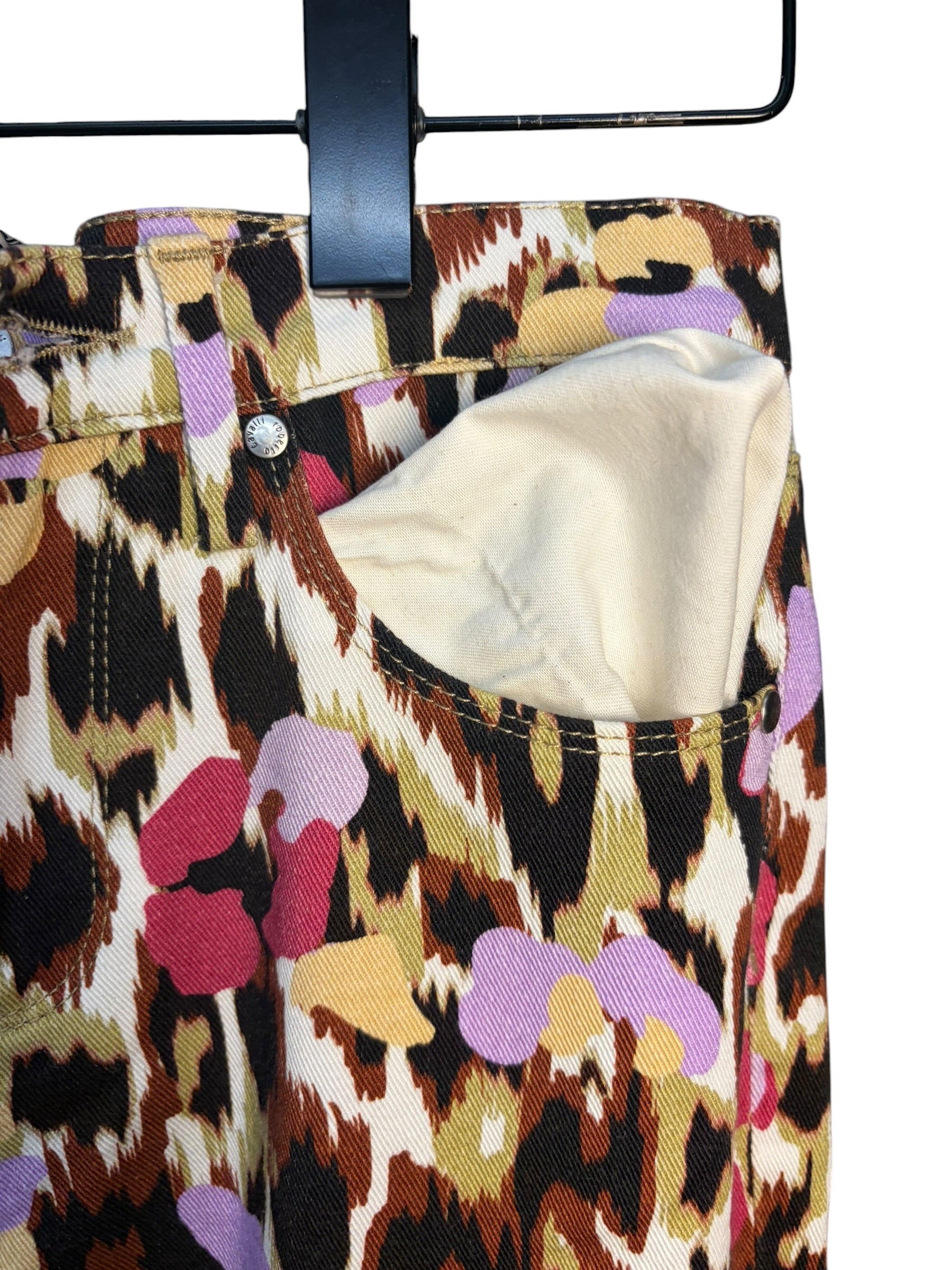 Roberto Cavalli Multicolored Animal-Print Denim Straight Pants