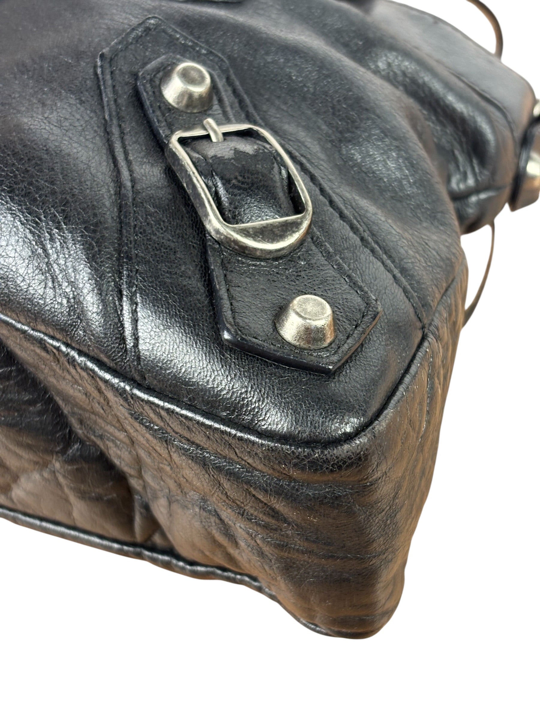Balenciaga Black Leather Moto City Two-Way Bag
