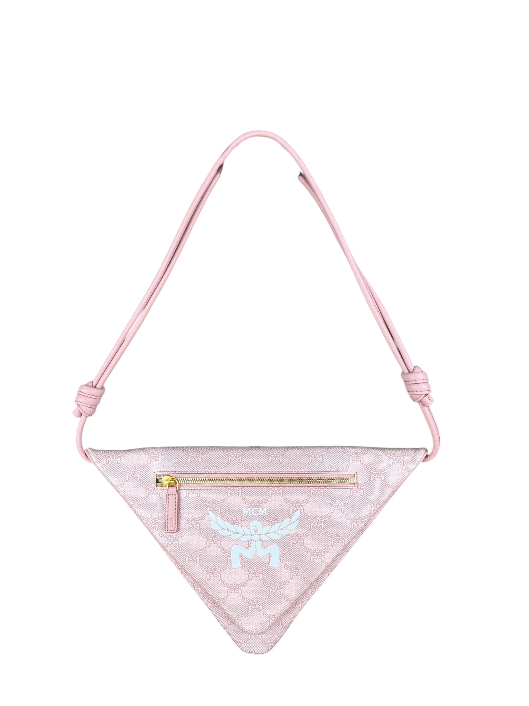MCM Pink Triangle Logo Fold-Over Shoulder Bag