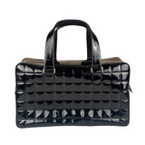 Chanel Black Leather Patent Chocolate Bar Bowler Hand Bag