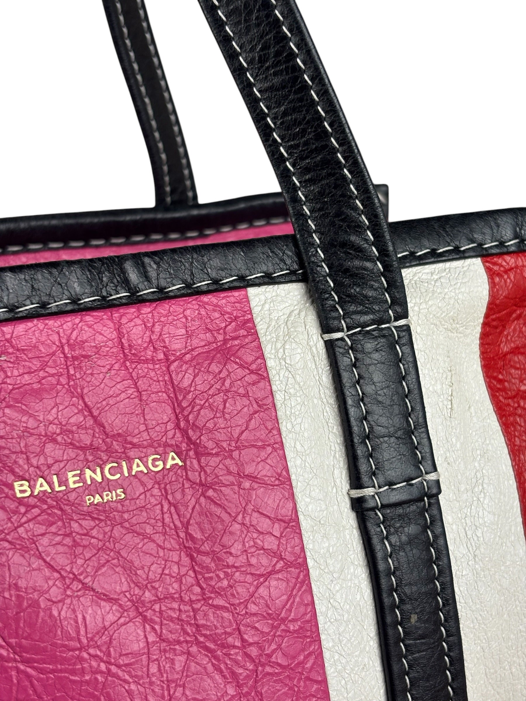 Balenciaga Multi-Color Vertical Stripe Bazar Shopper Two-Way Bag
