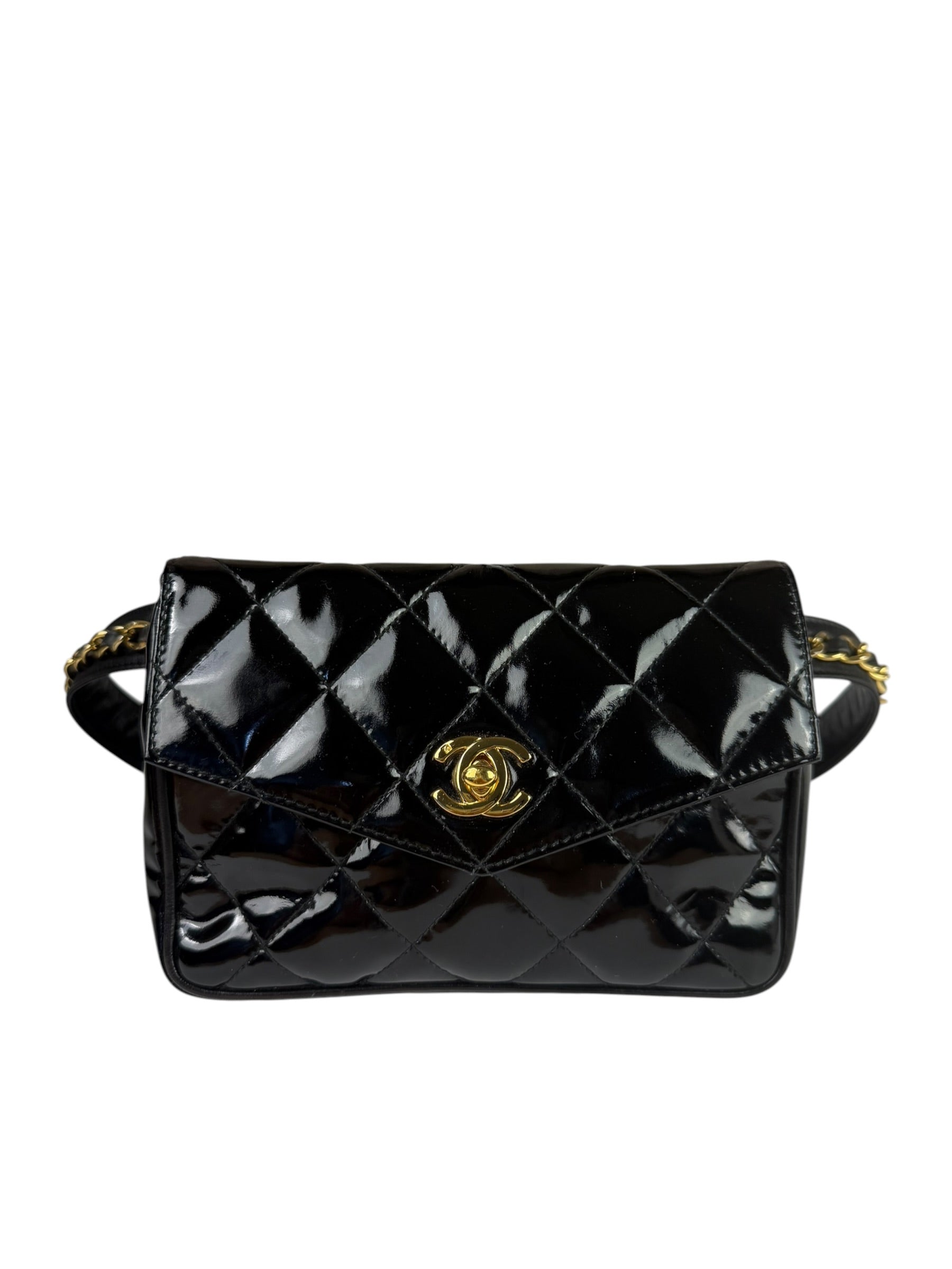 Chanel Black Patent Leather Belt Bag 1995