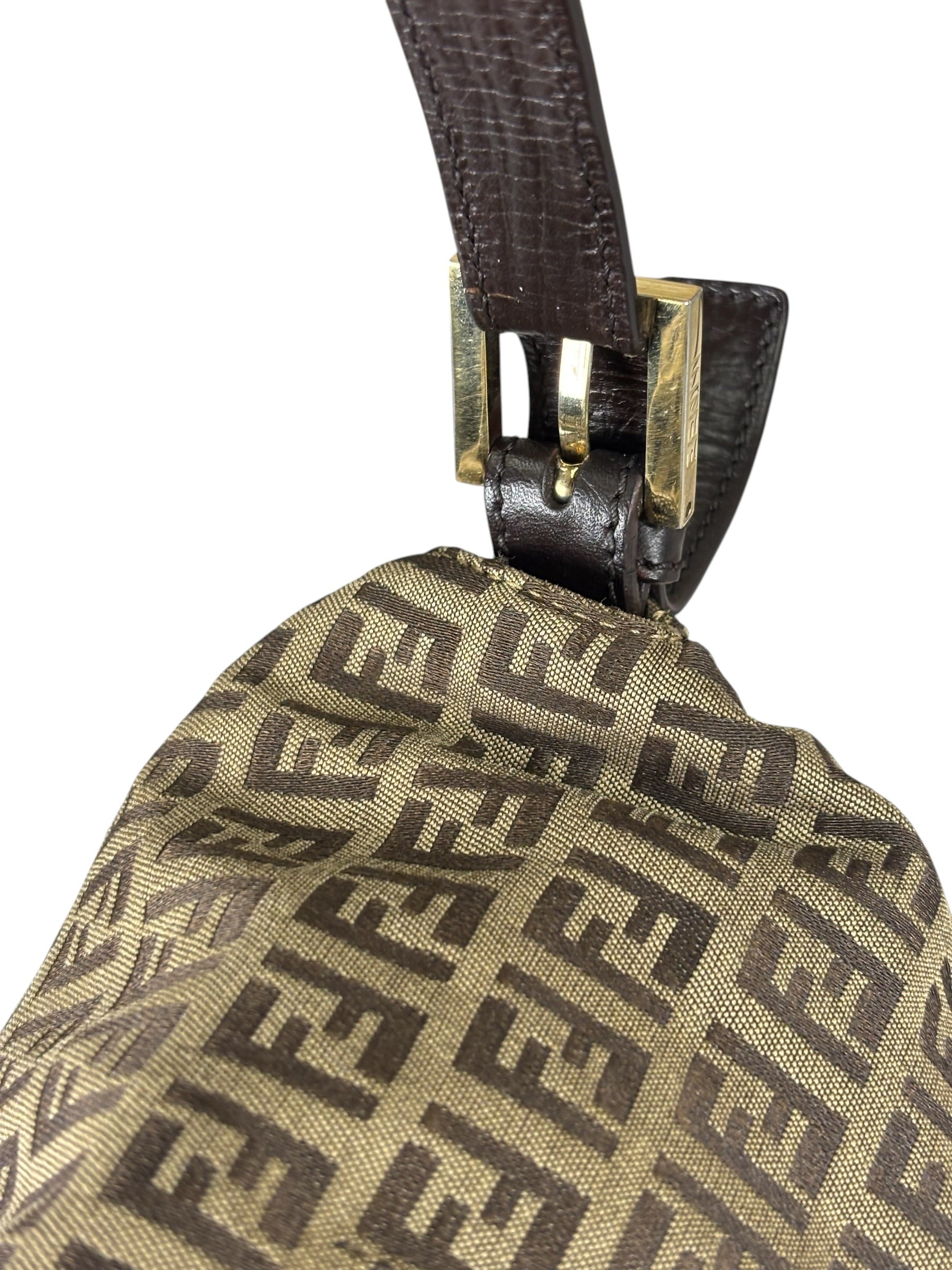 Fendi Brown Leather Trim Zucca Mamma Baguette